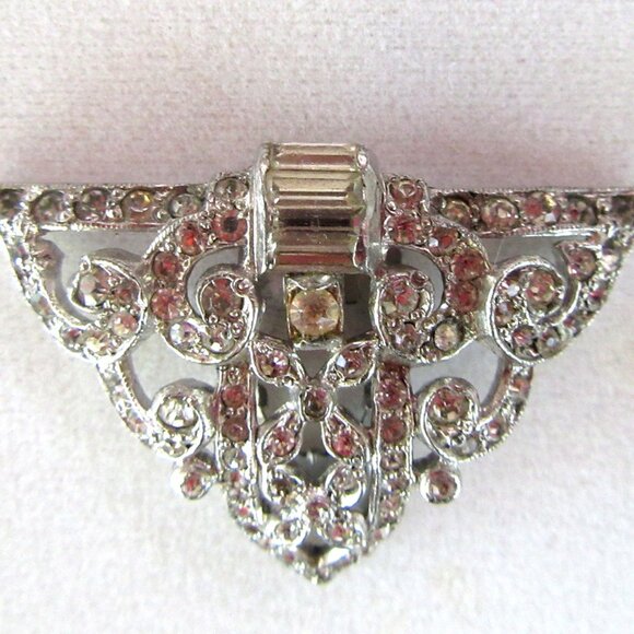 Vintage dress clip clear rhinestone filigree Art Nouveau Art Deco Revival - Picture 4 of 6